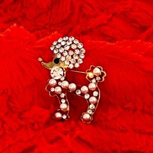 Elegant Poodle Brooch with Pearls & Crystals - NWOT